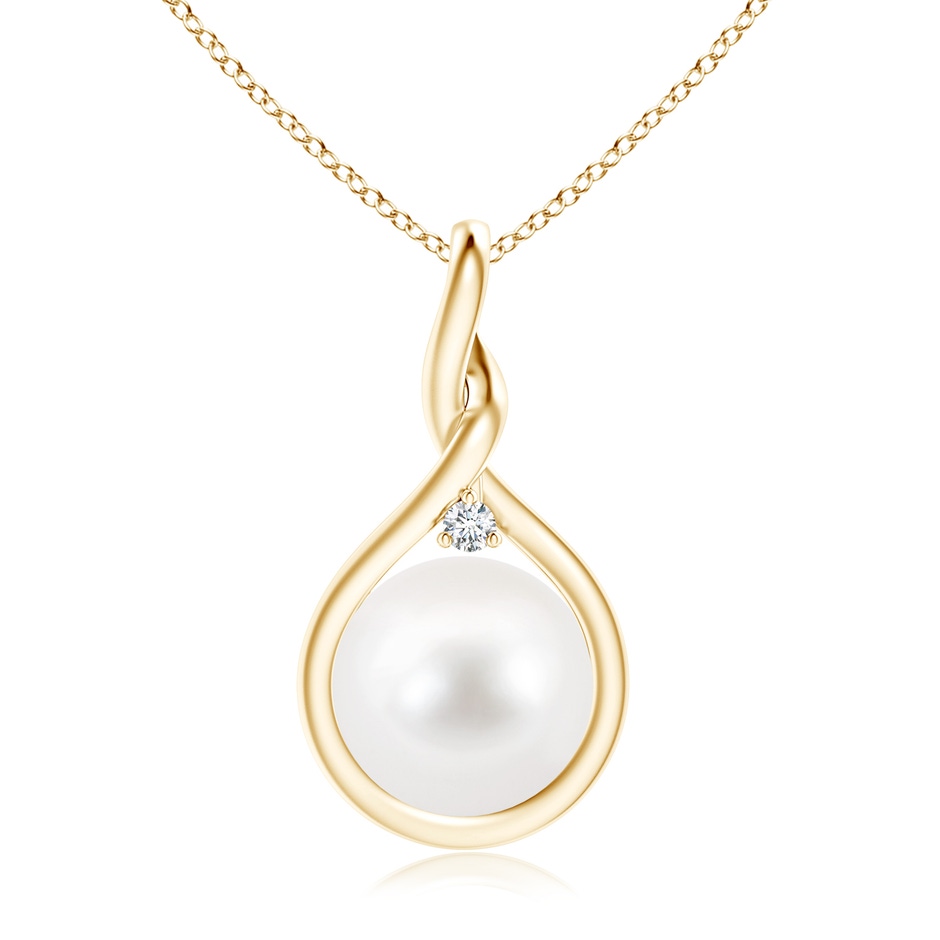 10mm AA Freshwater Pearl and Diamond Twist Bale Pendant in Yellow Gold 