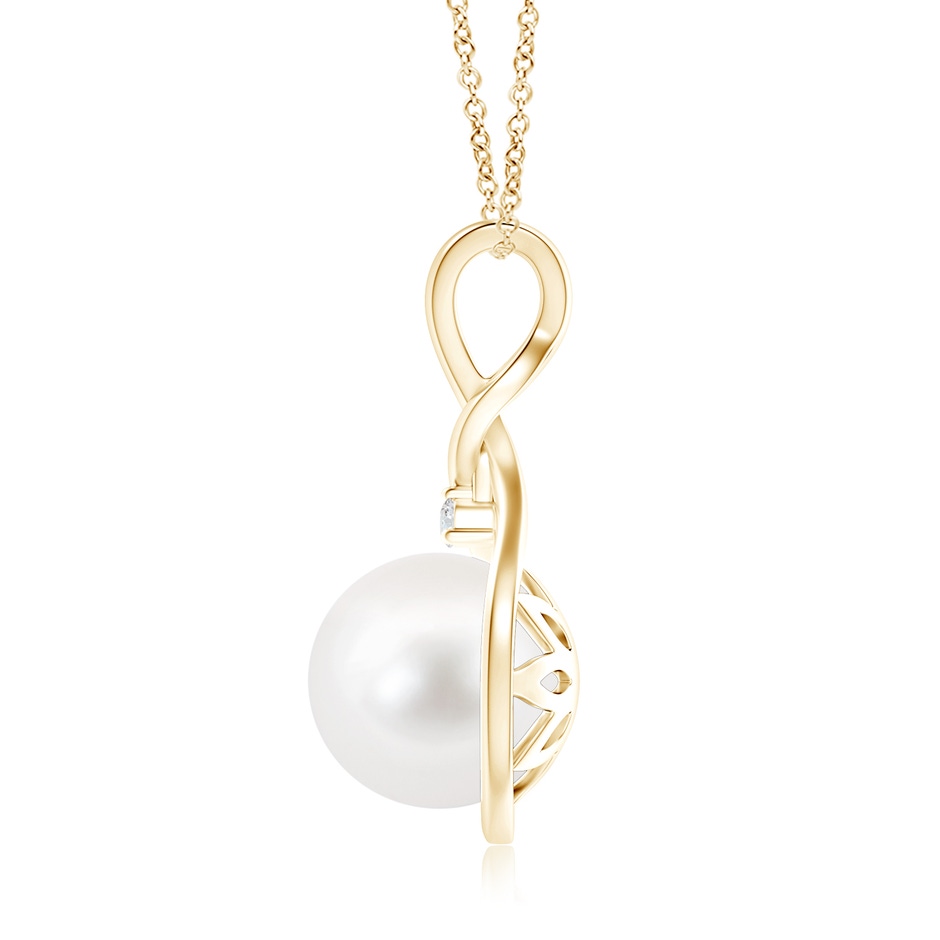 10mm AA Freshwater Pearl and Diamond Twist Bale Pendant in Yellow Gold product image