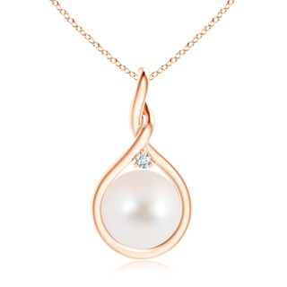 10mm AAA Freshwater Pearl and Diamond Twist Bale Pendant in Rose Gold