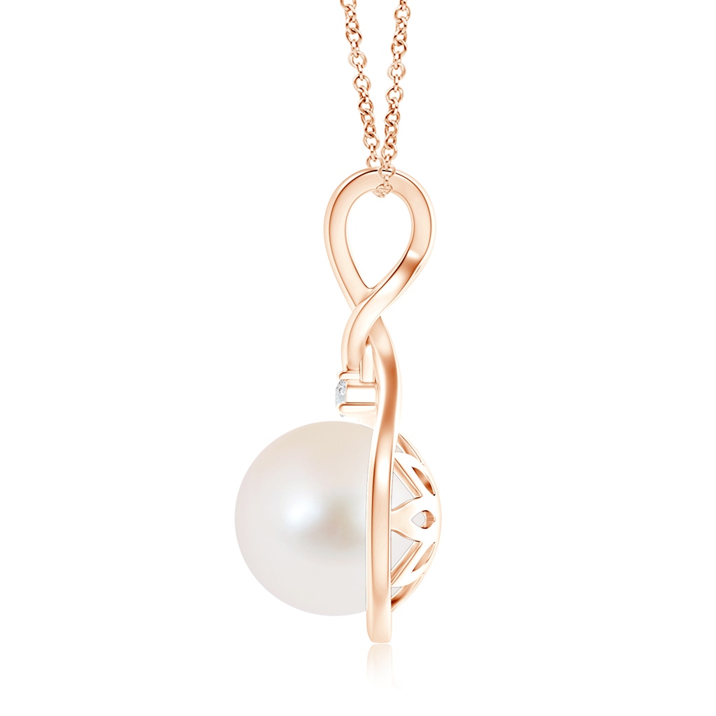 10mm AAA Freshwater Pearl and Diamond Twist Bale Pendant in Rose Gold Product Image