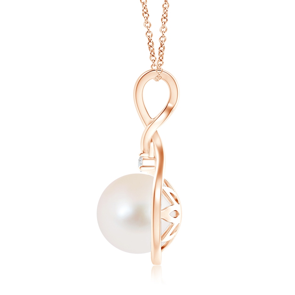 10mm AAA Freshwater Pearl and Diamond Twist Bale Pendant in Rose Gold product image