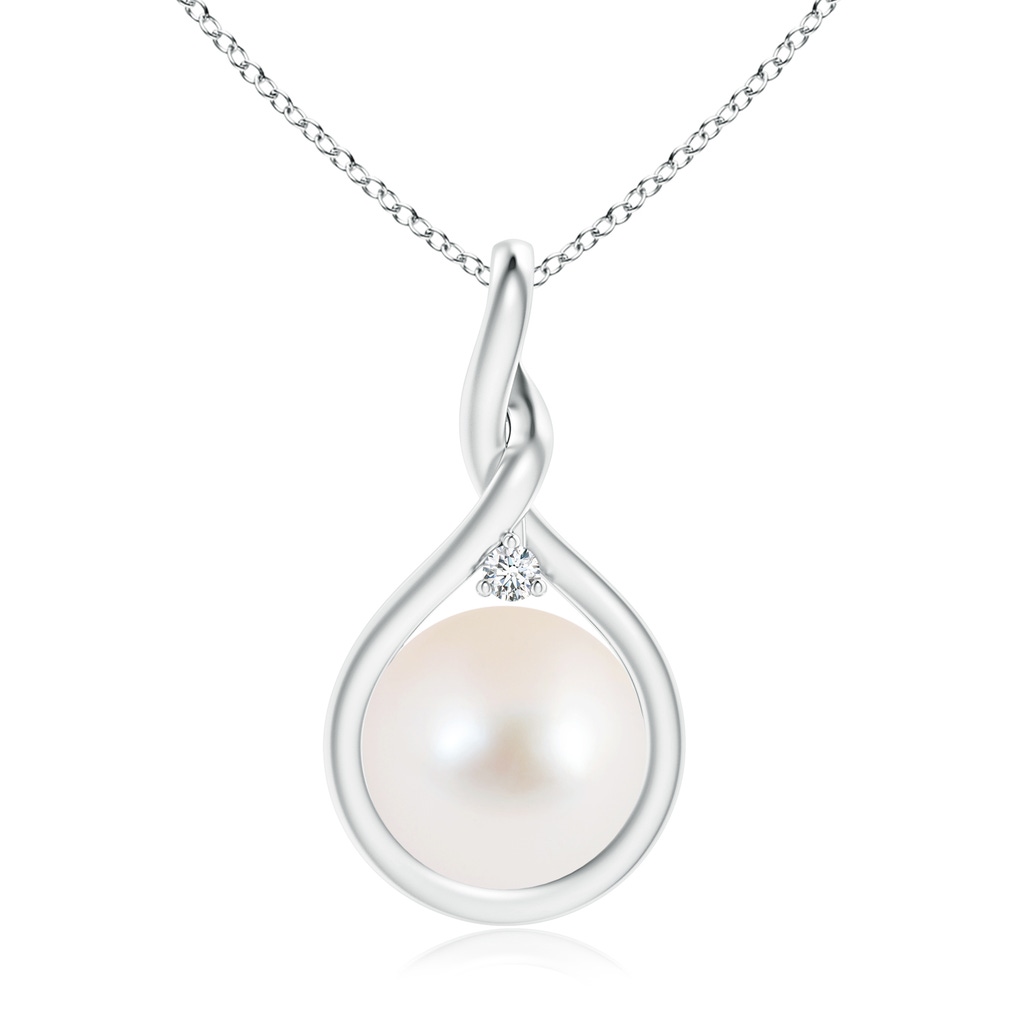 10mm AAA Freshwater Pearl and Diamond Twist Bale Pendant in White Gold