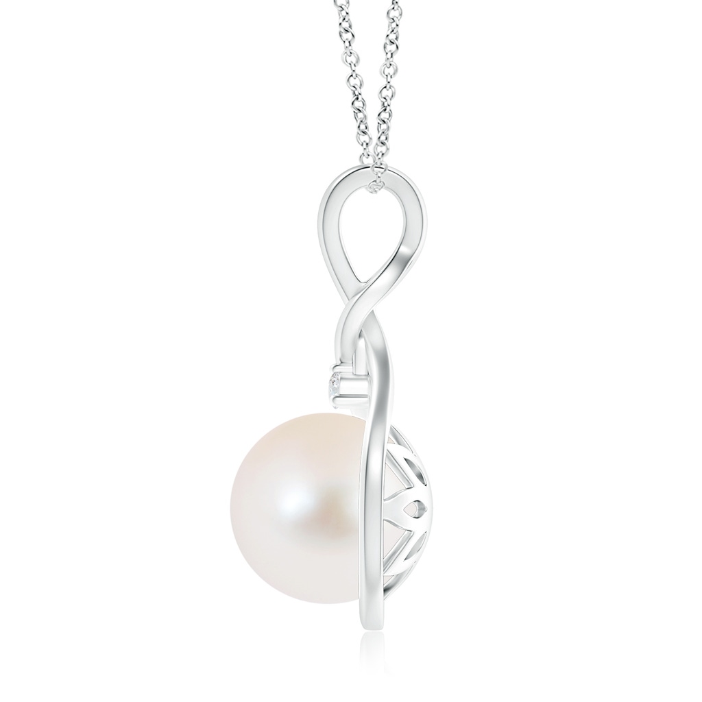 10mm AAA Freshwater Pearl and Diamond Twist Bale Pendant in White Gold Product Image