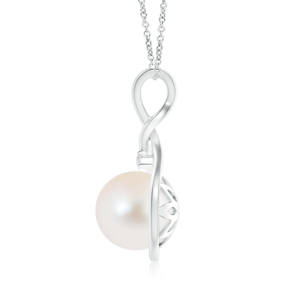 10mm AAA Freshwater Pearl and Diamond Twist Bale Pendant in White Gold product image