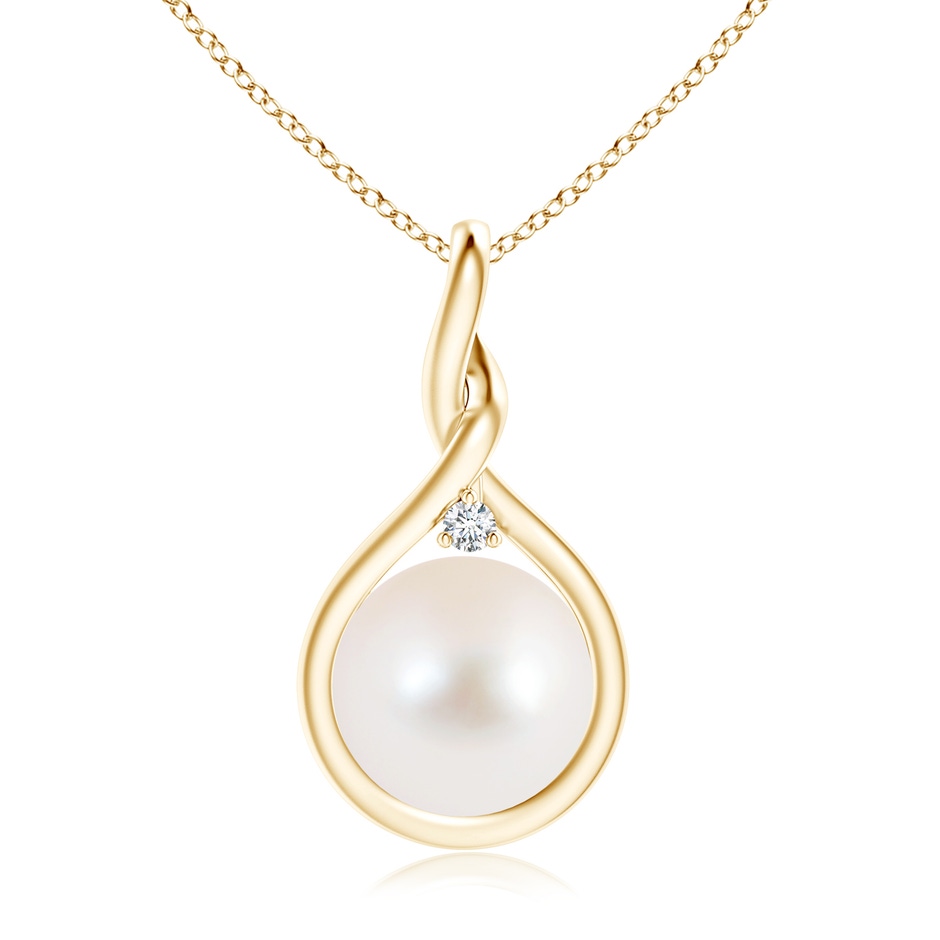 10mm AAA Freshwater Pearl and Diamond Twist Bale Pendant in Yellow Gold 