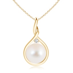 10mm AAA Freshwater Pearl and Diamond Twist Bale Pendant in Yellow Gold