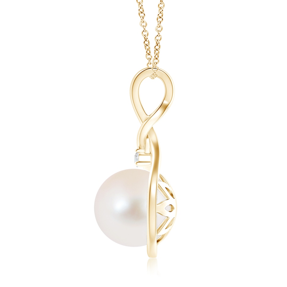 10mm AAA Freshwater Pearl and Diamond Twist Bale Pendant in Yellow Gold product image