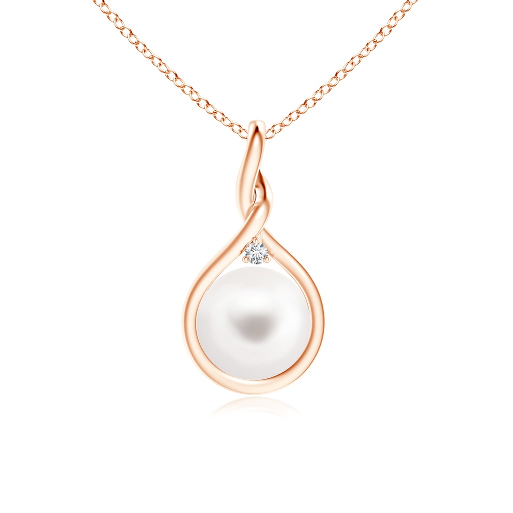 8mm AA Freshwater Pearl and Diamond Twist Bale Pendant in Rose Gold