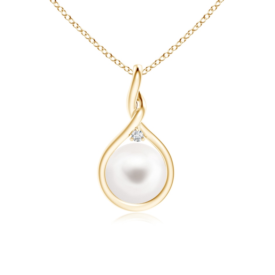 8mm AA Freshwater Pearl and Diamond Twist Bale Pendant in Yellow Gold 
