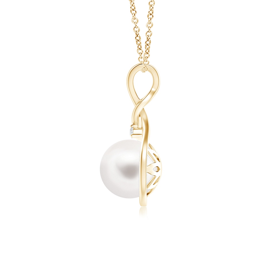 8mm AA Freshwater Pearl and Diamond Twist Bale Pendant in Yellow Gold product image