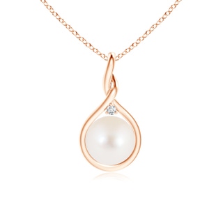 8mm AAA Freshwater Pearl and Diamond Twist Bale Pendant in 10K Rose Gold