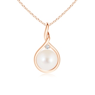 8mm AAA Freshwater Pearl and Diamond Twist Bale Pendant in 9K Rose Gold