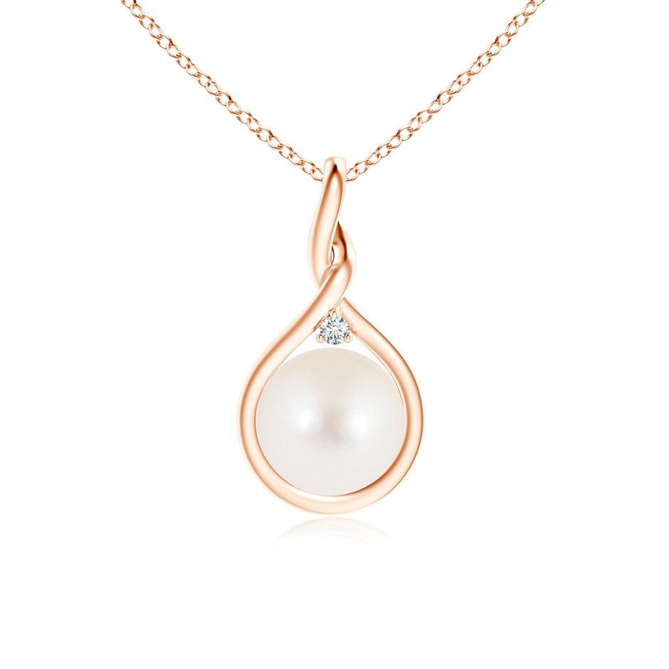 8mm AAA Freshwater Pearl and Diamond Twist Bale Pendant in Rose Gold 