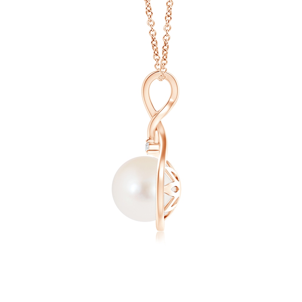 8mm AAA Freshwater Pearl and Diamond Twist Bale Pendant in Rose Gold Product Image
