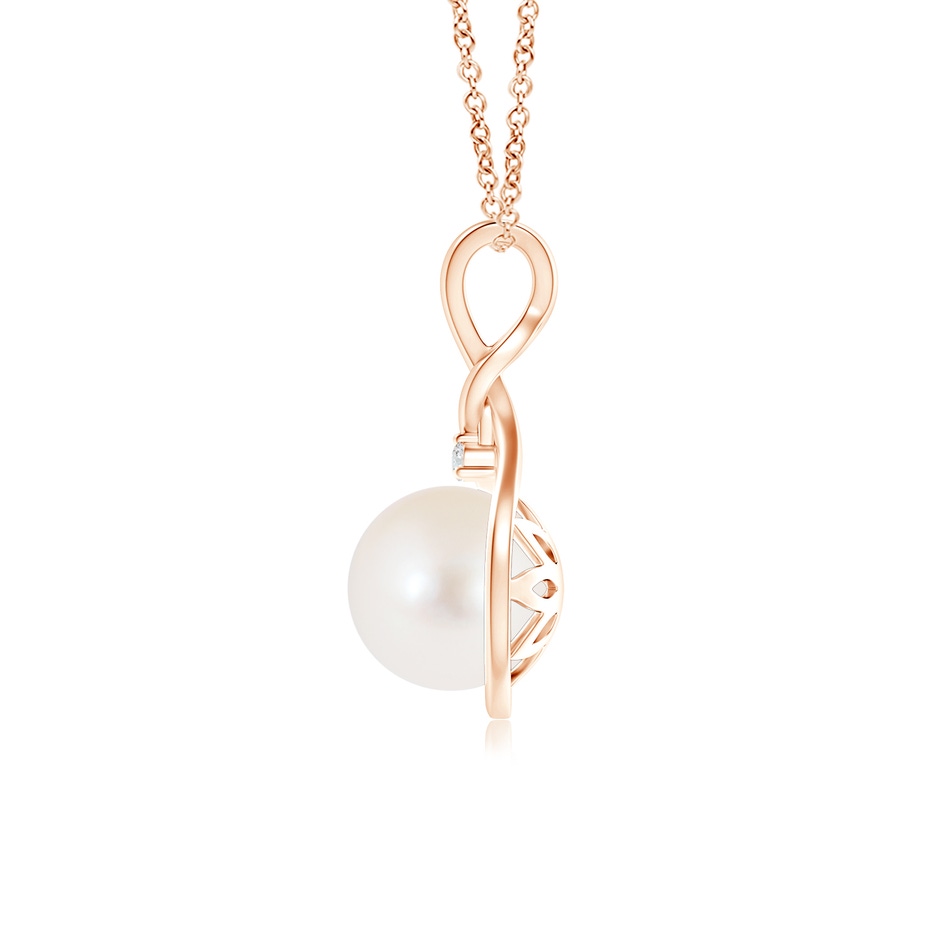 8mm AAA Freshwater Pearl and Diamond Twist Bale Pendant in Rose Gold product image