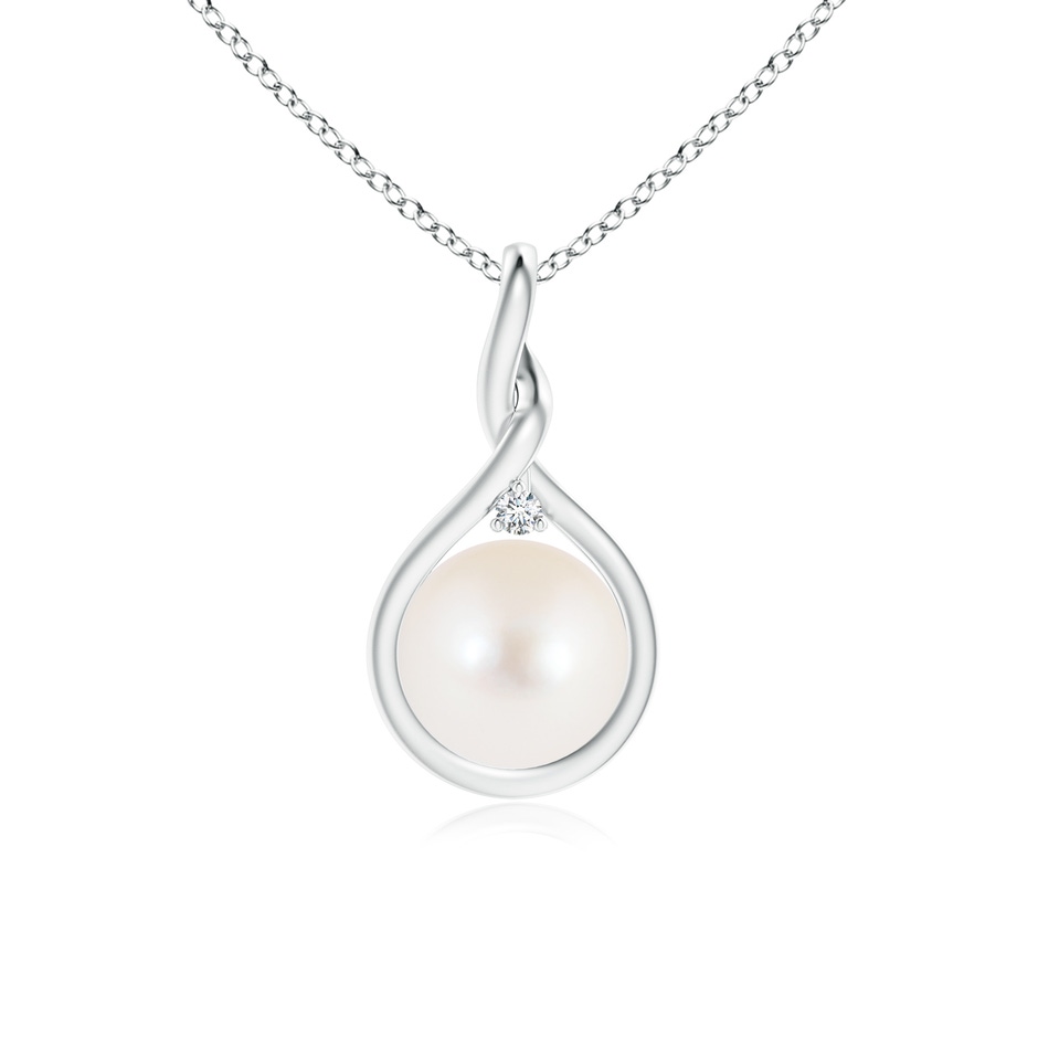 8mm AAA Freshwater Pearl and Diamond Twist Bale Pendant in White Gold 