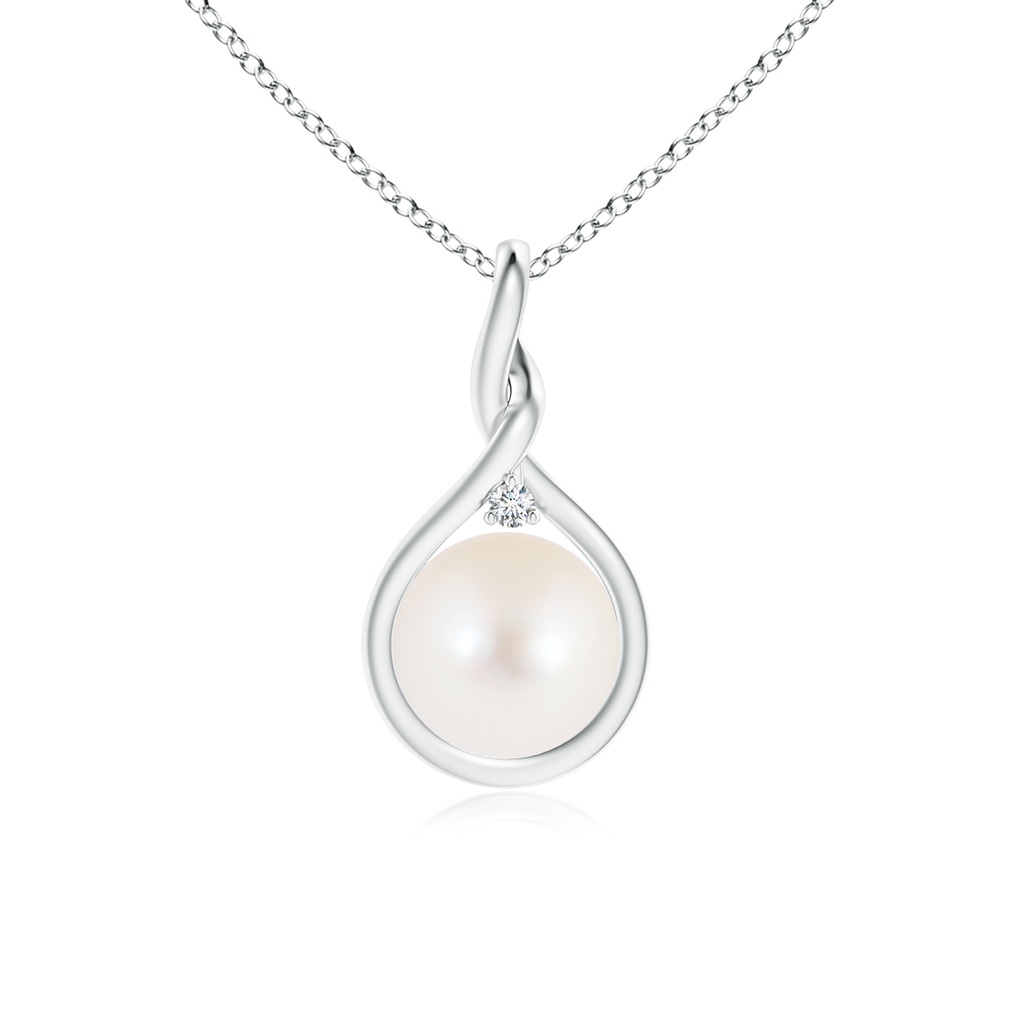 8mm AAA Freshwater Pearl and Diamond Twist Bale Pendant in White Gold