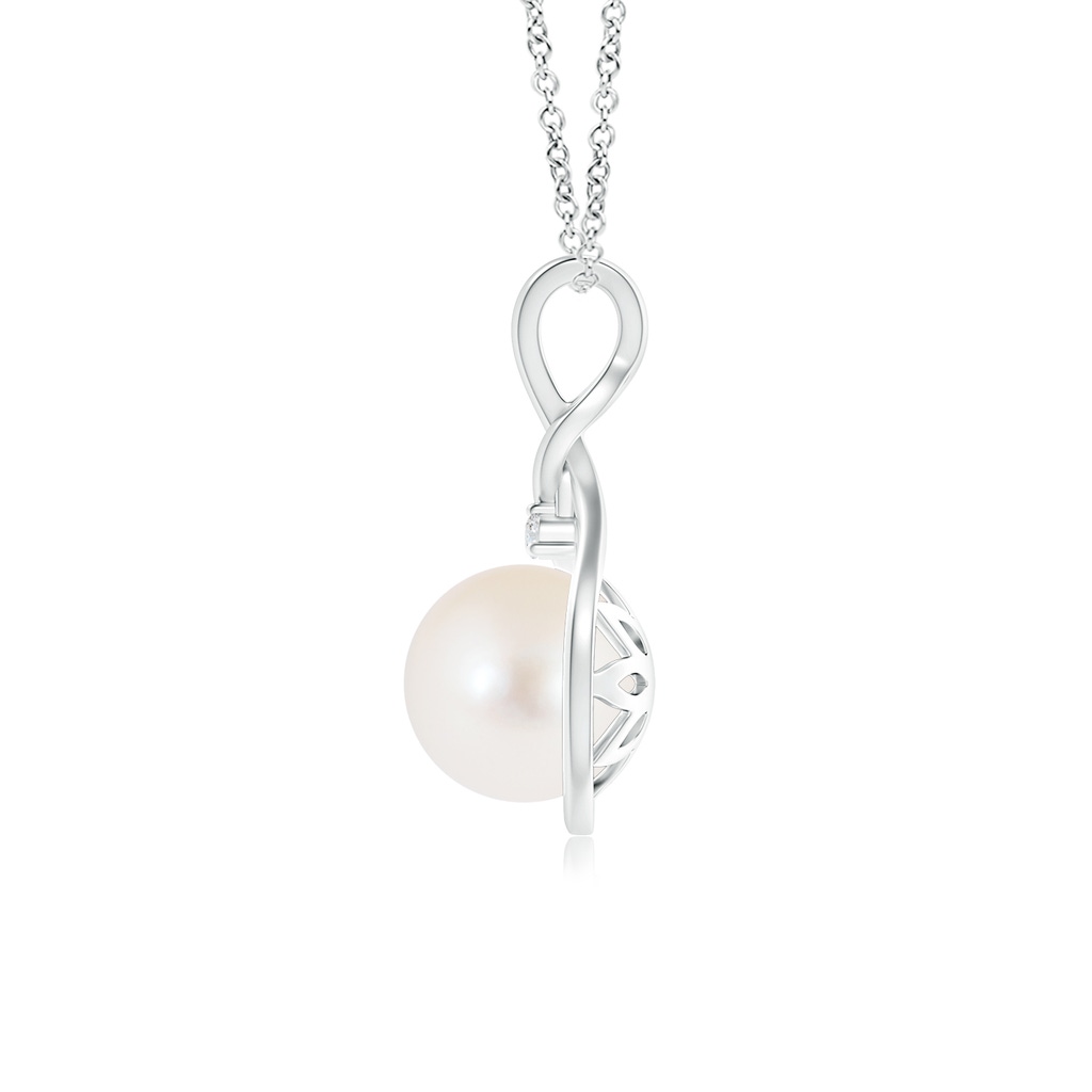 8mm AAA Freshwater Pearl and Diamond Twist Bale Pendant in White Gold Product Image