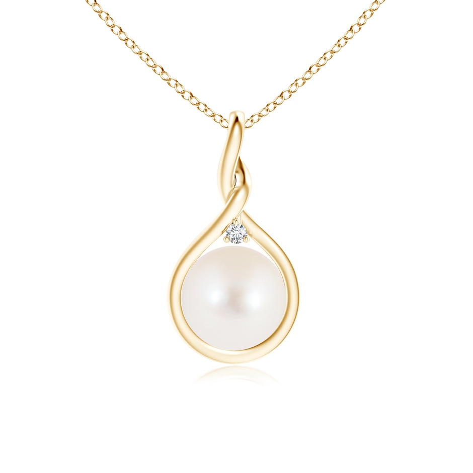 8mm AAA Freshwater Pearl and Diamond Twist Bale Pendant in Yellow Gold 