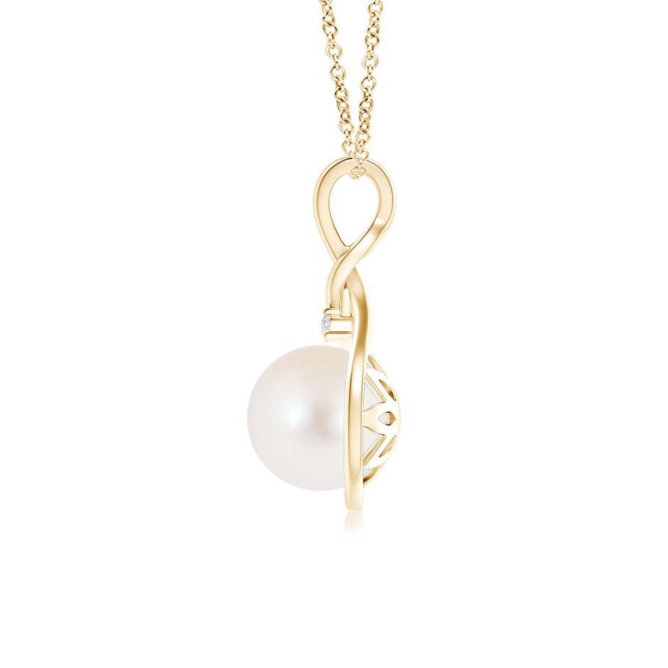 8mm AAA Freshwater Pearl and Diamond Twist Bale Pendant in Yellow Gold product image