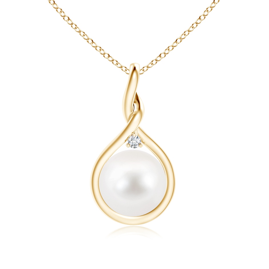9mm AA Freshwater Pearl and Diamond Twist Bale Pendant in Yellow Gold 
