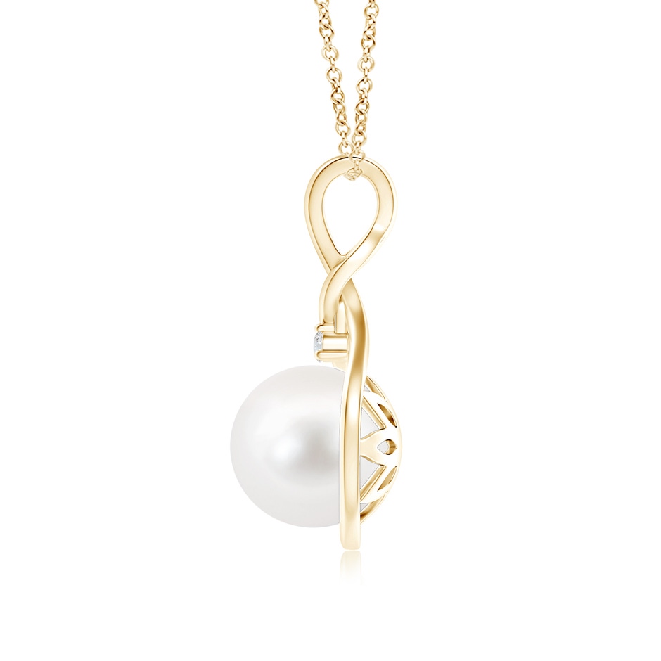 9mm AA Freshwater Pearl and Diamond Twist Bale Pendant in Yellow Gold product image