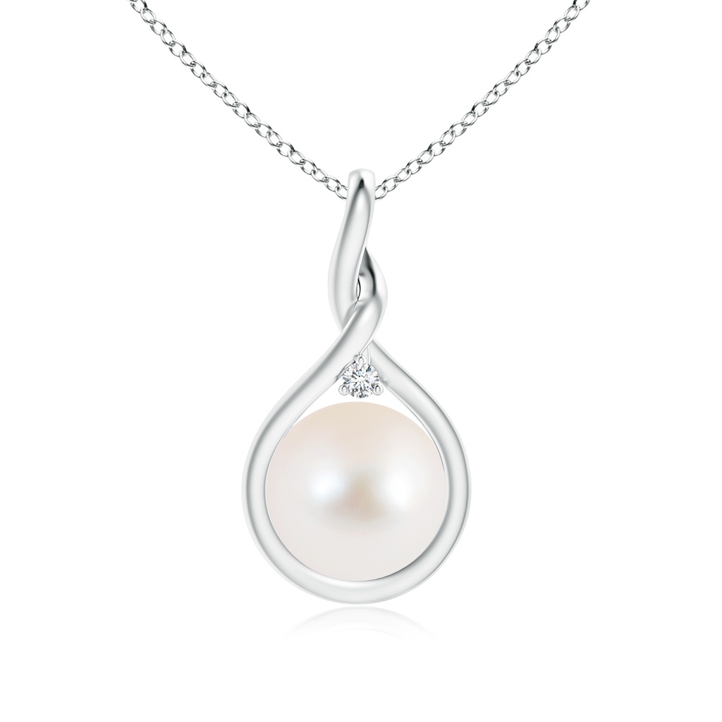 9mm AAA Freshwater Pearl and Diamond Twist Bale Pendant in White Gold