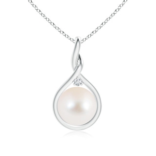 9mm AAA Freshwater Pearl and Diamond Twist Bale Pendant in White Gold