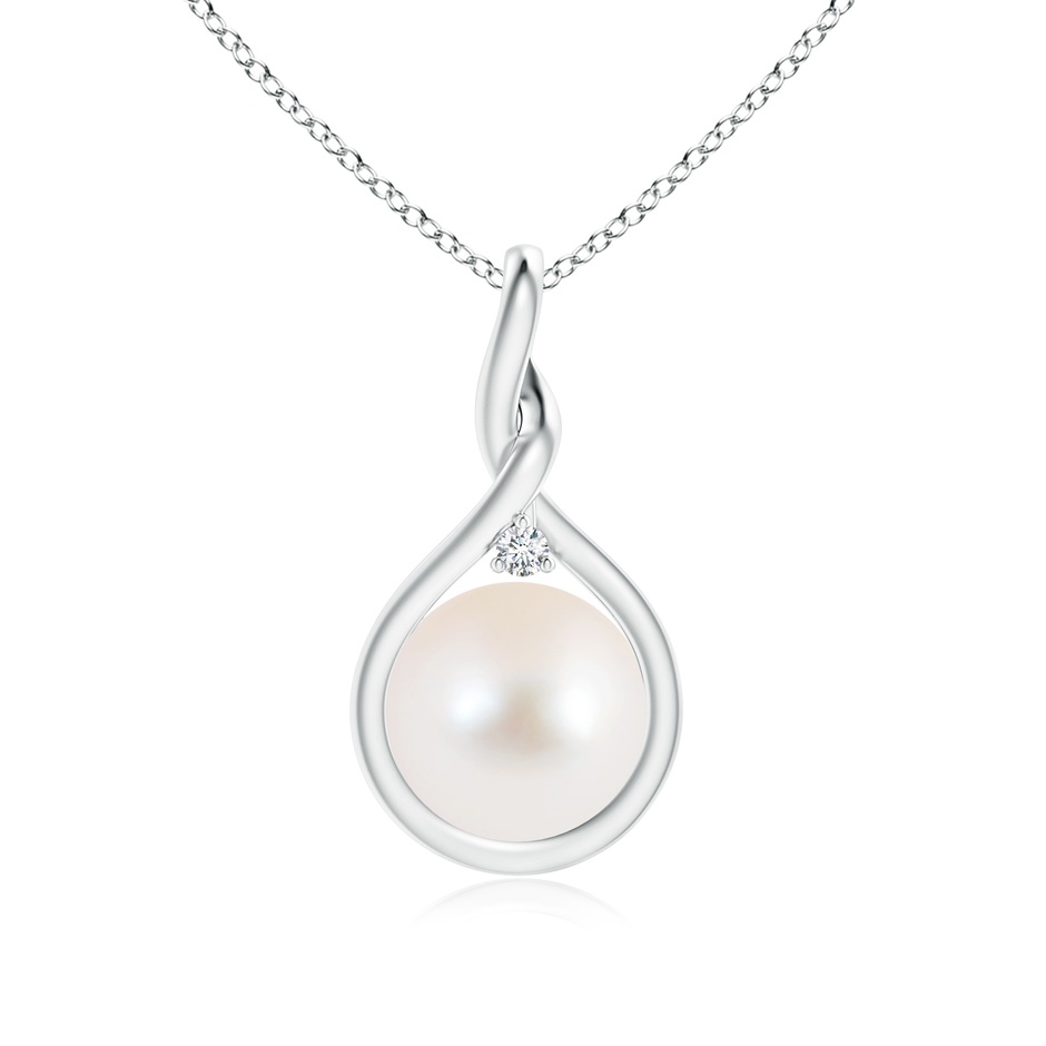 9mm AAA Freshwater Pearl and Diamond Twist Bale Pendant in White Gold 