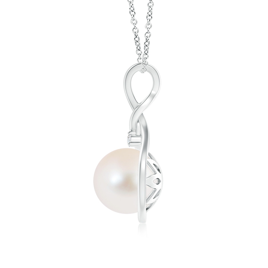 9mm AAA Freshwater Pearl and Diamond Twist Bale Pendant in White Gold product image