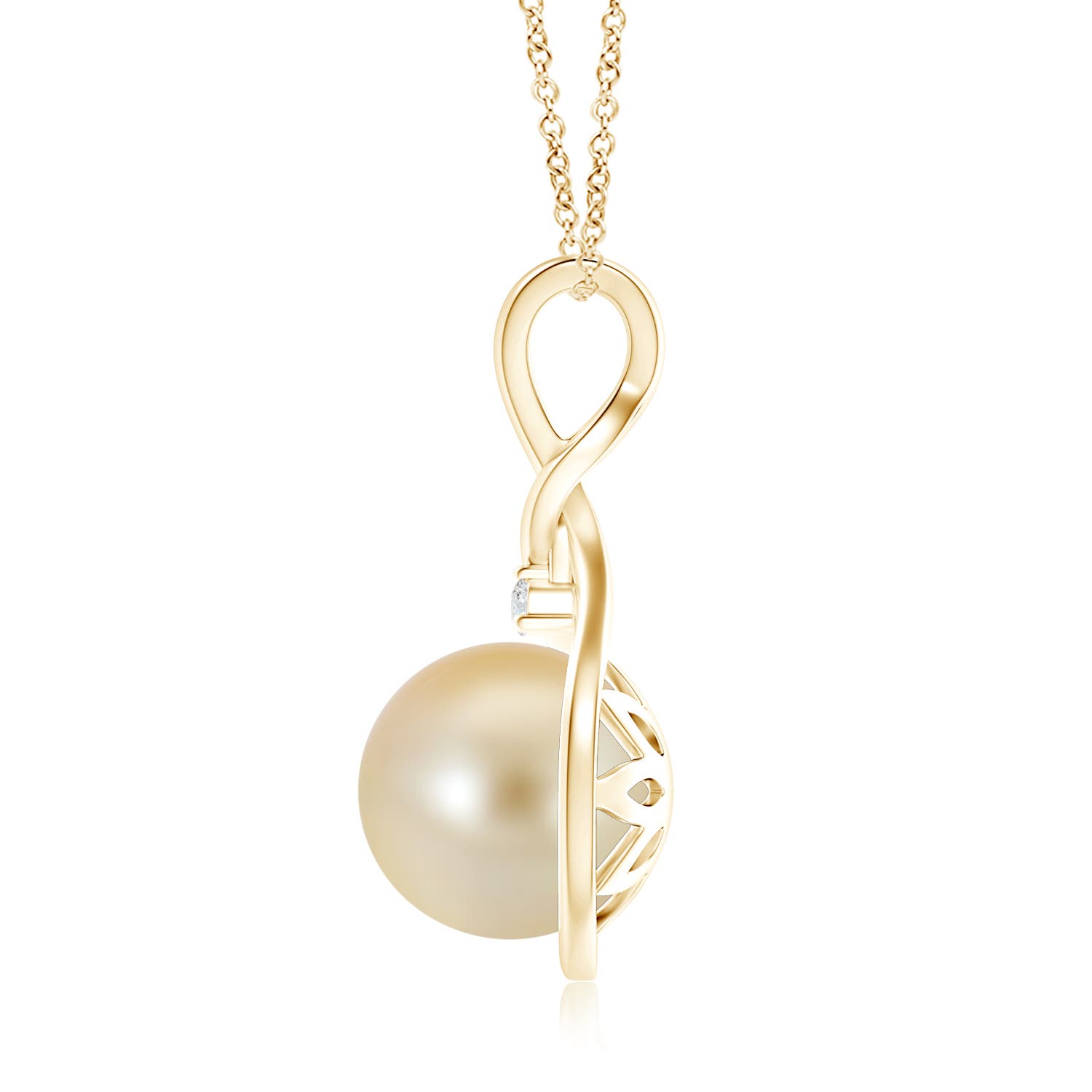10mm AAA Golden South Sea Pearl Pendant with Twisted Bale in Yellow Gold - side 1