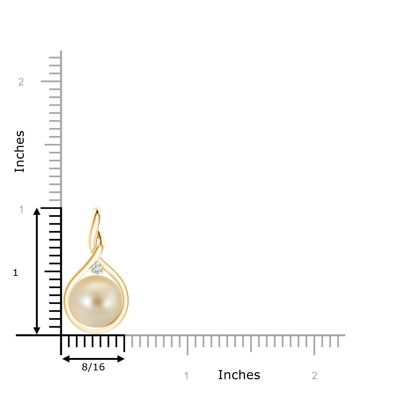 10mm AAA Golden South Sea Pearl Pendant with Twisted Bale in Yellow Gold - ruler