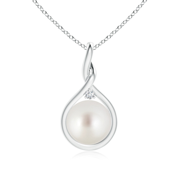 9mm AAA South Sea Cultured Pearl and Diamond Twist Bale Pendant in White Gold