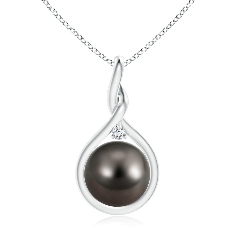 10mm AAA Tahitian Pearl and Diamond Twisted Bale Pendant in White Gold 