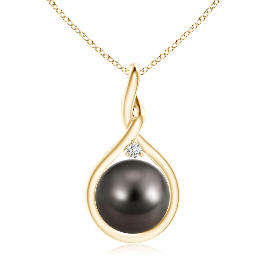 10mm AAA Tahitian Pearl and Diamond Twisted Bale Pendant in Yellow Gold 