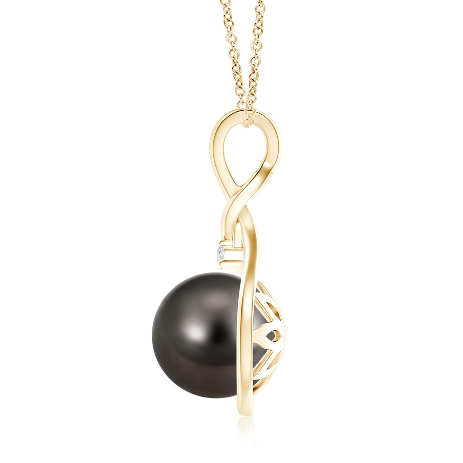 10mm AAA Tahitian Pearl and Diamond Twisted Bale Pendant in Yellow Gold product image