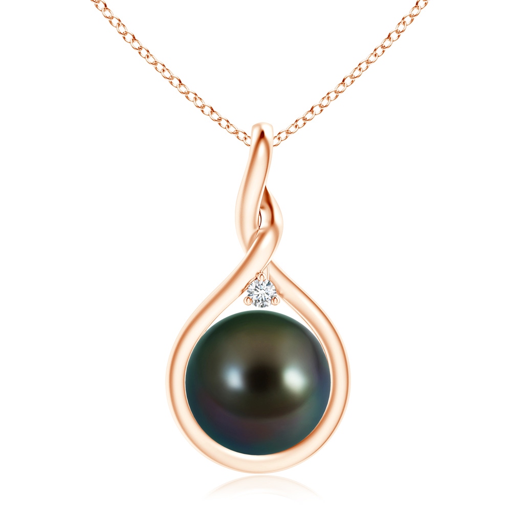 10mm AAAA Tahitian Pearl and Diamond Twisted Bale Pendant in Rose Gold