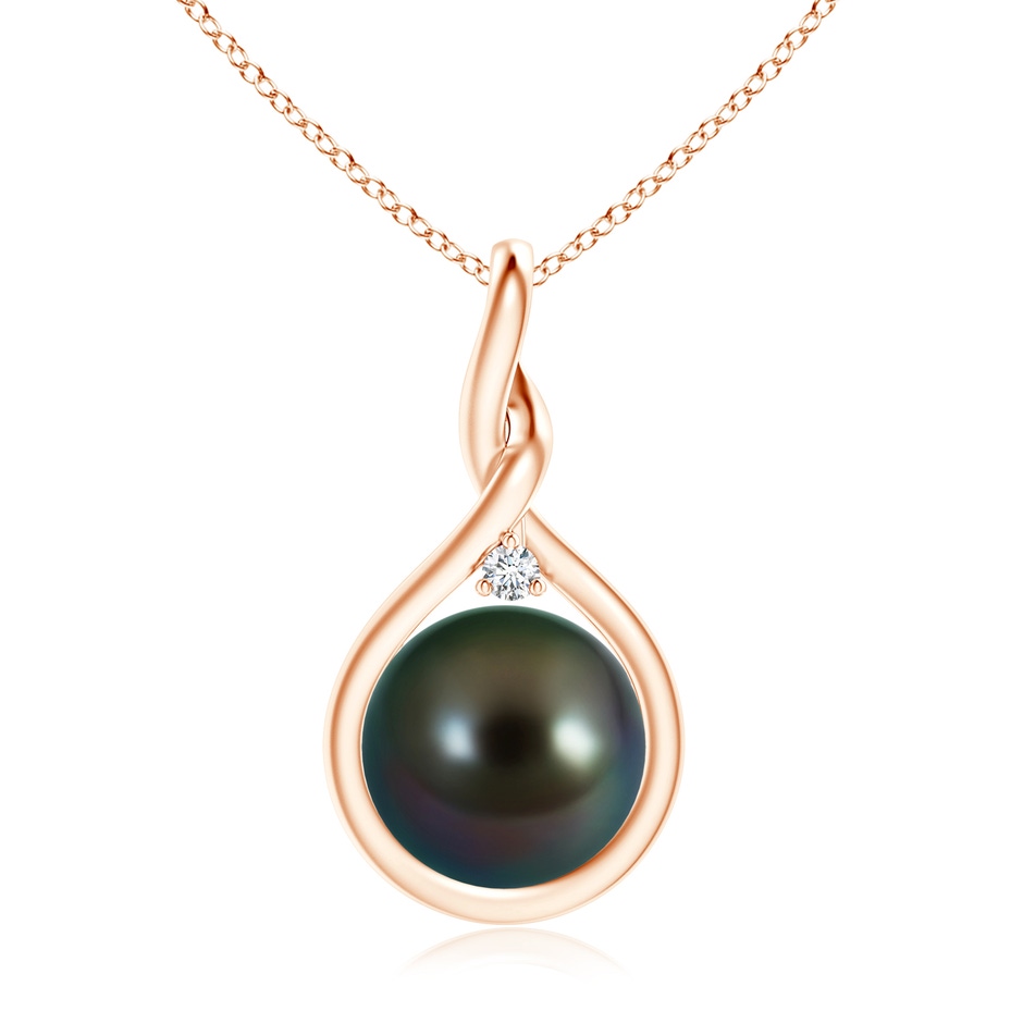 10mm AAAA Tahitian Pearl and Diamond Twisted Bale Pendant in Rose Gold 