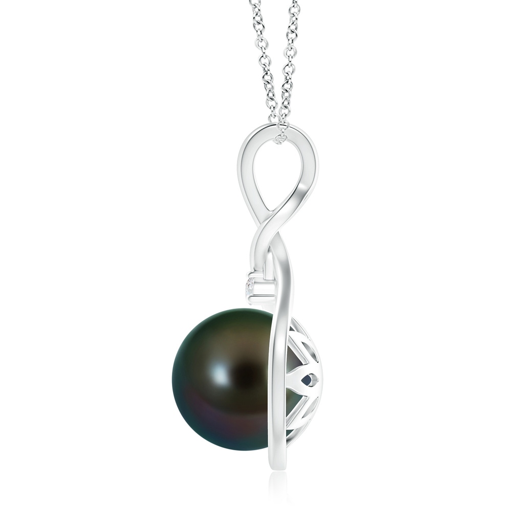 10mm AAAA Tahitian Pearl and Diamond Twisted Bale Pendant in S999 Silver Product Image