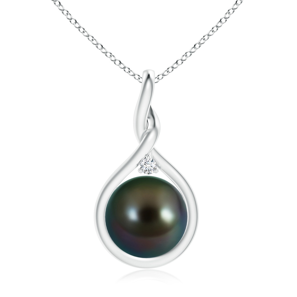10mm AAAA Tahitian Pearl and Diamond Twisted Bale Pendant in White Gold