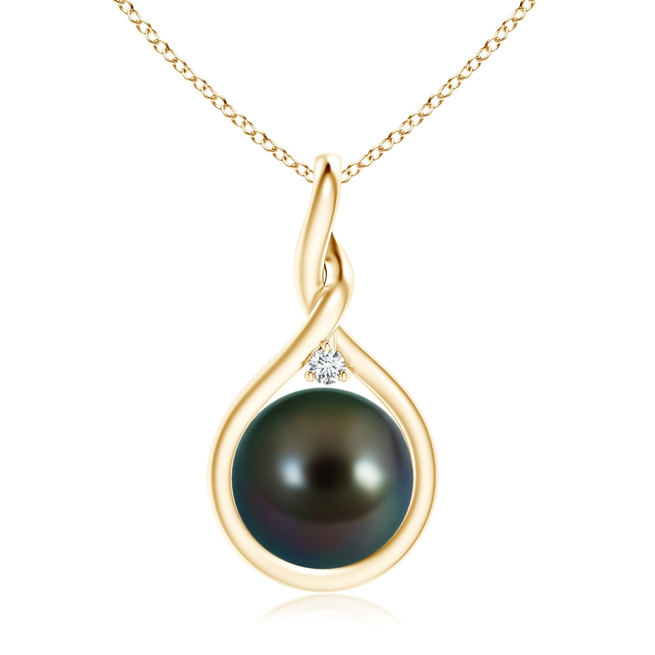 10mm AAAA Tahitian Pearl and Diamond Twisted Bale Pendant in Yellow Gold 