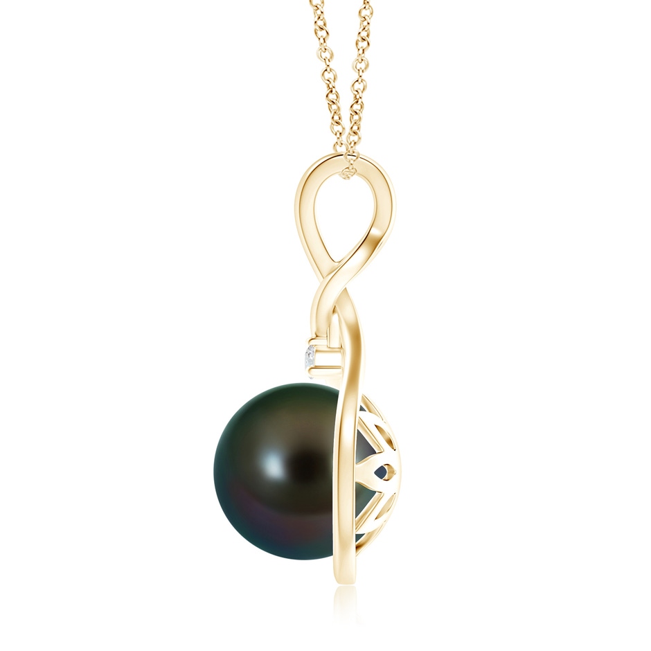 10mm AAAA Tahitian Pearl and Diamond Twisted Bale Pendant in Yellow Gold product image