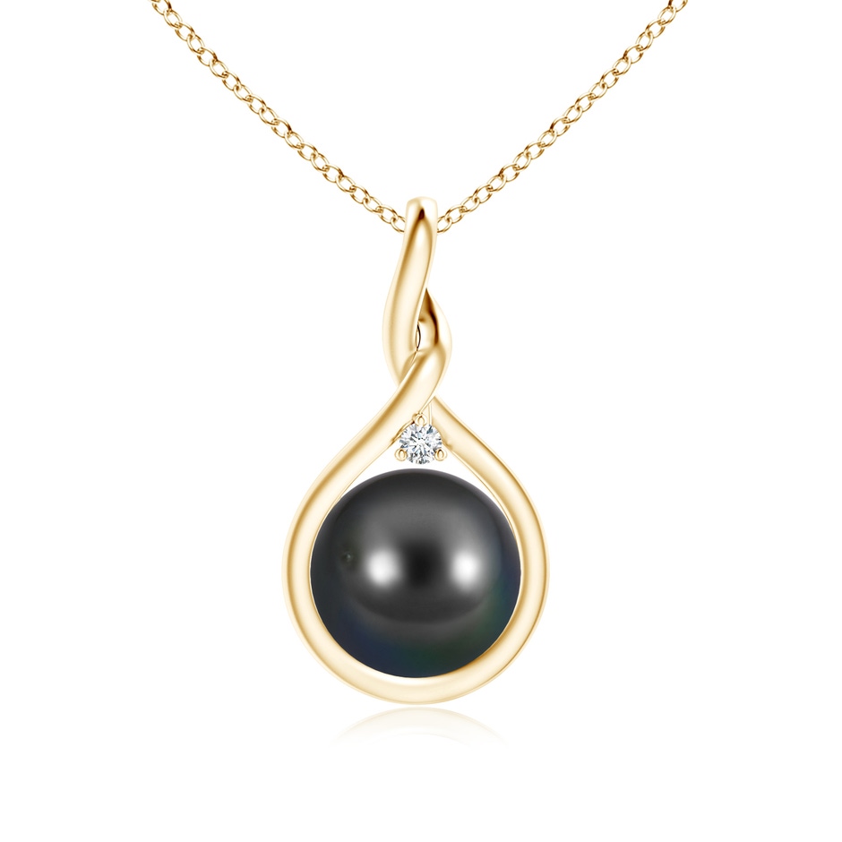 9mm AA Tahitian Pearl and Diamond Twisted Bale Pendant in Yellow Gold 