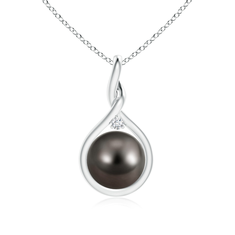 9mm AAA Tahitian Pearl and Diamond Twisted Bale Pendant in White Gold 