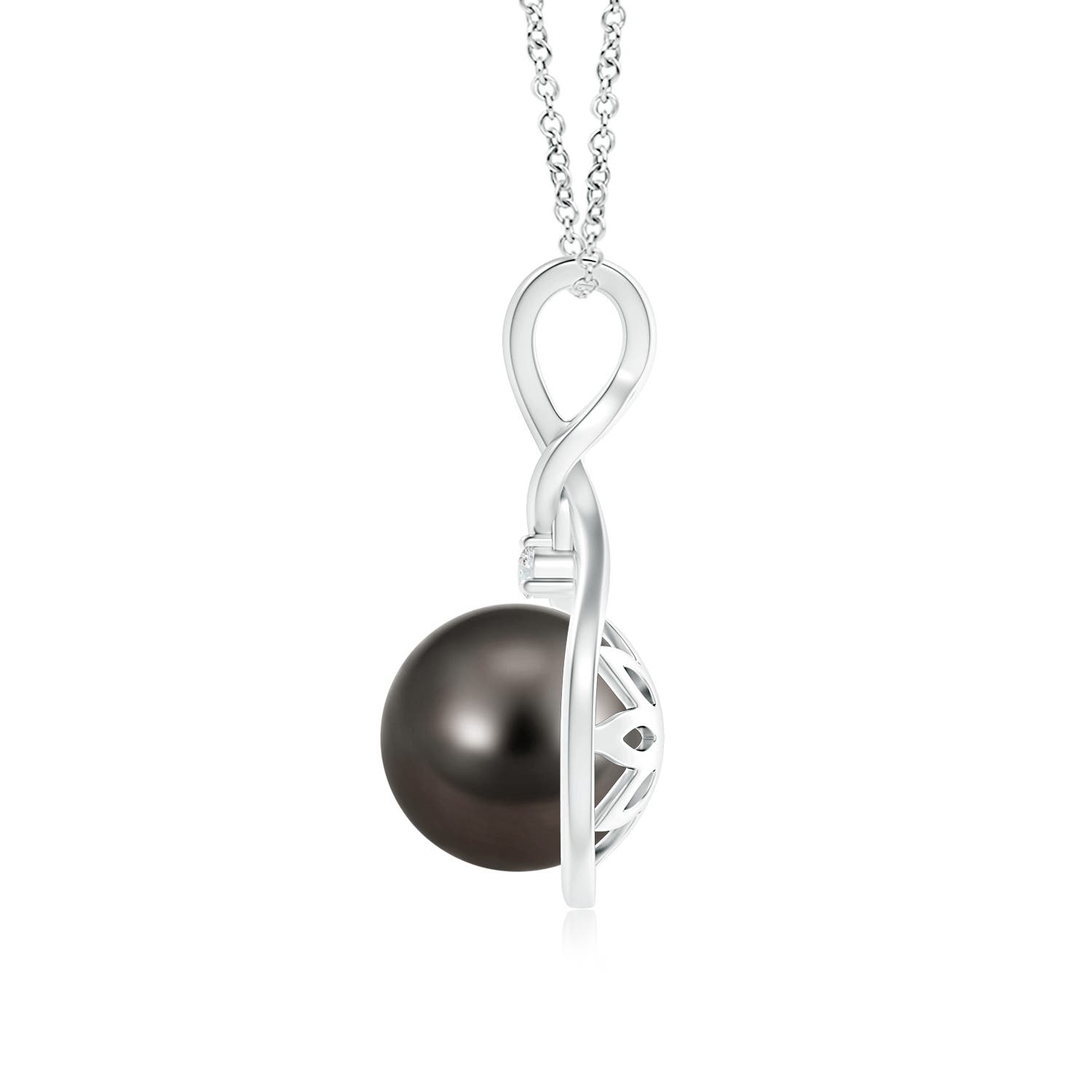9mm AAA Tahitian Pearl and Diamond Twisted Bale Pendant in White Gold - side 1