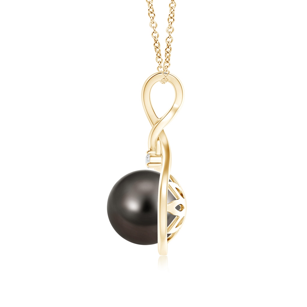 9mm AAA Tahitian Pearl and Diamond Twisted Bale Pendant in Yellow Gold Product Image