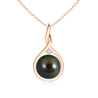 9mm AAAA Tahitian Pearl and Diamond Twisted Bale Pendant in 10K Rose Gold