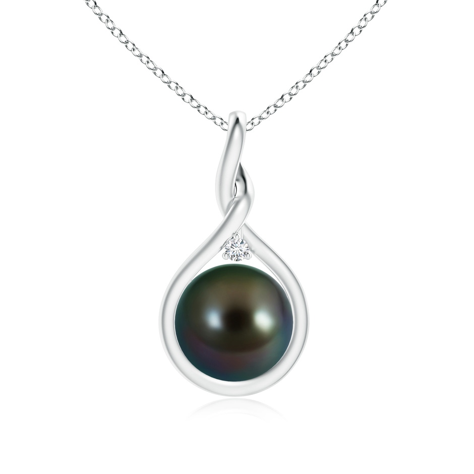 9mm AAAA Tahitian Pearl and Diamond Twisted Bale Pendant in S999 Silver 