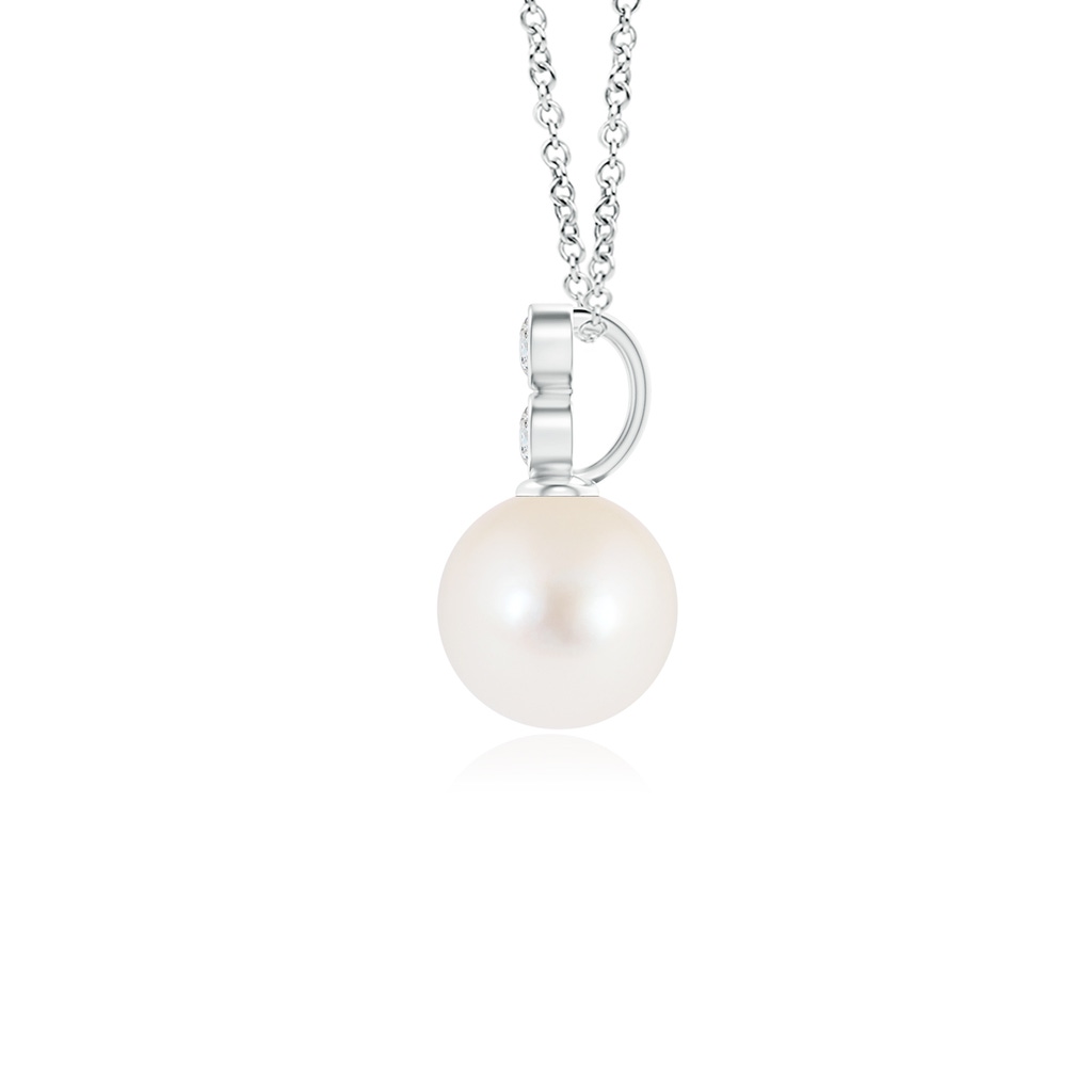 6mm AAA Freshwater Pearl Pendant with Bezel Diamonds in White Gold Product Image