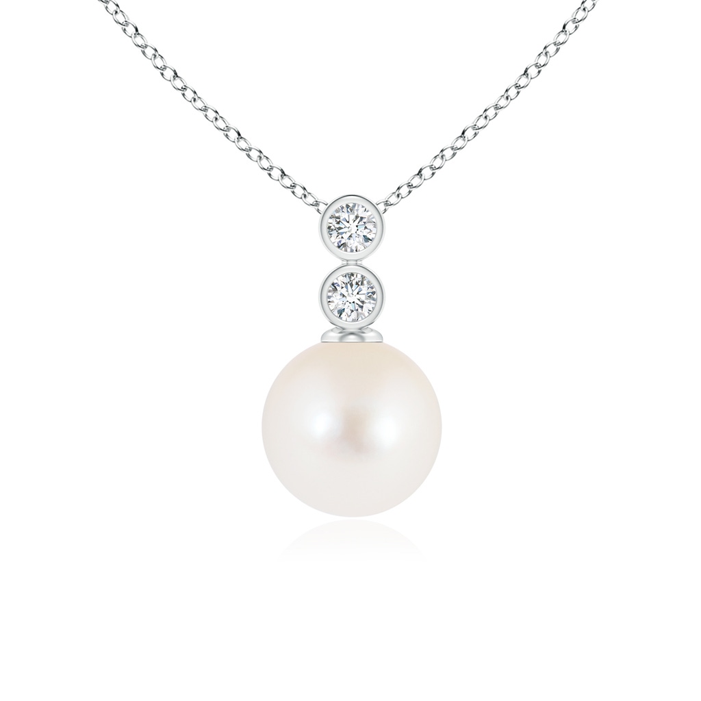 7mm AAA Freshwater Pearl Pendant with Bezel Diamonds in White Gold